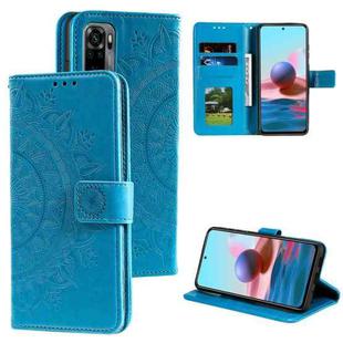 For Xiaomi Redmi Note 10 4G Totem Flower Embossed Horizontal Flip TPU + PU Leather Case with Holder & Card Slots & Wallet(Blue)