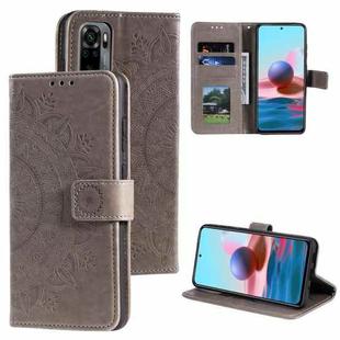 For Xiaomi Redmi Note 10 4G Totem Flower Embossed Horizontal Flip TPU + PU Leather Case with Holder & Card Slots & Wallet(Grey)