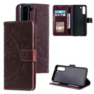 For Samsung Galaxy S21 FE Totem Flower Embossed Horizontal Flip TPU + PU Leather Case with Holder & Card Slots & Wallet(Brown)