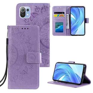 For Xiaomi Mi 11 Lite Totem Flower Embossed Horizontal Flip TPU + PU Leather Case with Holder & Card Slots & Wallet(Purple)
