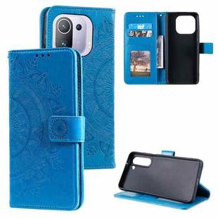 For Xiaomi Mi 11 Pro Totem Flower Embossed Horizontal Flip TPU + PU Leather Case with Holder & Card Slots & Wallet(Blue)