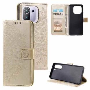 For Xiaomi Mi 11 Pro Totem Flower Embossed Horizontal Flip TPU + PU Leather Case with Holder & Card Slots & Wallet(Gold)