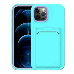 For iPhone 12 Pro Max Two-color TPU + PC Protective Case with Card Slot(Mint Green+Purple Frame)