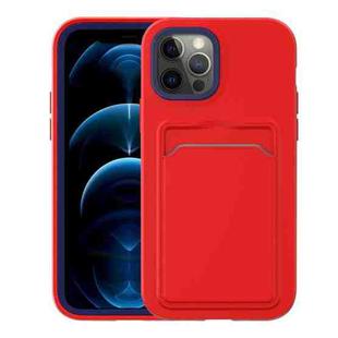 For iPhone 12 Pro Max Two-color TPU + PC Protective Case with Card Slot(Red+Blue Frame)