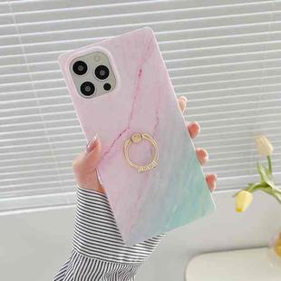 Marble Pattern Soft TPU Straight-Edge Protective Case with Ring Holder For iPhone 11 Pro(Pink Green)