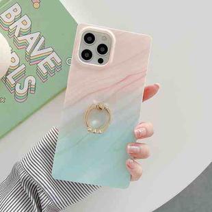 Marble Pattern Soft TPU Straight-Edge Protective Case with Ring Holder For iPhone 11 Pro(Orange Green)