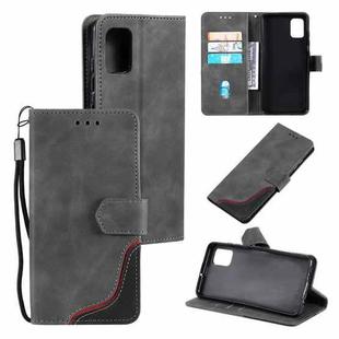 For Samsung Galaxy A02s EU Version Three-color Stitching Calf Texture Horizontal Flip Leather Case with Holder & Card Slots & Wallet(Grey)