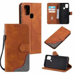 For Samsung Galaxy A21s Three-color Stitching Calf Texture Horizontal Flip Leather Case with Holder & Card Slots & Wallet(Brown)