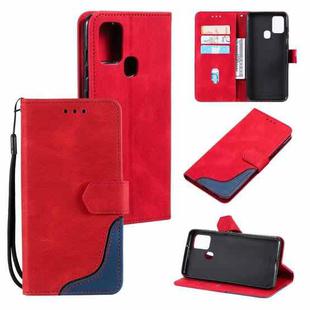 For Samsung Galaxy A21s Three-color Stitching Calf Texture Horizontal Flip Leather Case with Holder & Card Slots & Wallet(Red)