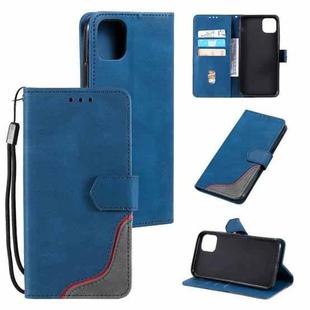 For Samsung Galaxy A22 5G Three-color Stitching Calf Texture Horizontal Flip Leather Case with Holder & Card Slots & Wallet(Blue)