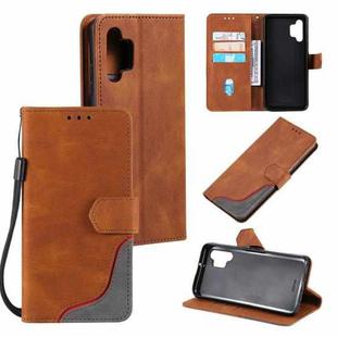 For Samsung Galaxy A32 4G Three-color Stitching Calf Texture Horizontal Flip Leather Case with Holder & Card Slots & Wallet(Brown)