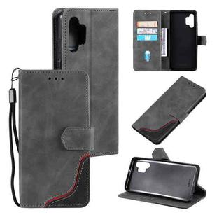 For Samsung Galaxy A32 4G Three-color Stitching Calf Texture Horizontal Flip Leather Case with Holder & Card Slots & Wallet(Grey)