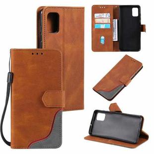 For Samsung Galaxy A41 Three-color Stitching Calf Texture Horizontal Flip Leather Case with Holder & Card Slots & Wallet(Brown)