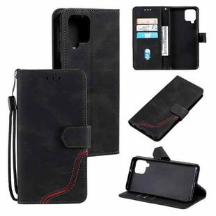 For Samsung Galaxy A42 5G Three-color Stitching Calf Texture Horizontal Flip Leather Case with Holder & Card Slots & Wallet(Black)