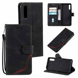 For Samsung Galaxy A70 Three-color Stitching Calf Texture Horizontal Flip Leather Case with Holder & Card Slots & Wallet(Black)