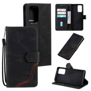For Samsung Galaxy A72 5G / 4G Three-color Stitching Calf Texture Horizontal Flip Leather Case with Holder & Card Slots & Wallet(Black)