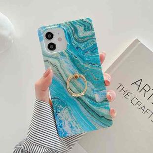 Marble Pattern Soft TPU Straight-Edge Protective Case with Ring Holder For iPhone 11 Pro(Shining Green)
