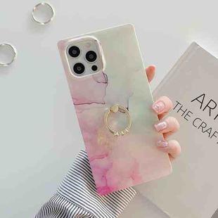 Marble Pattern Soft TPU Straight-Edge Protective Case with Ring Holder For iPhone 11 Pro(Pink)