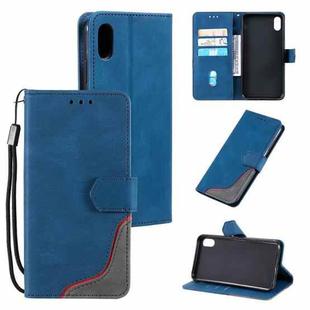 For iPhone XR Three-color Stitching Calf Texture Horizontal Flip Leather Case with Holder & Card Slots & Wallet(Blue)