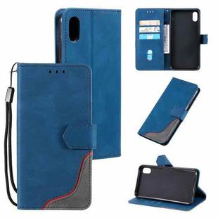 For Xiaomi Redmi 9A Three-color Stitching Calf Texture Horizontal Flip Leather Case with Holder & Card Slots & Wallet(Blue)