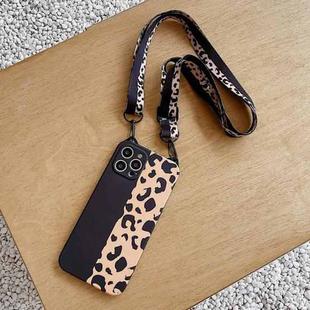 For iPhone 11 Cat Ear Leopard Print TPU Straight Edge Protective Case with Lanyard (Black Color Matching)