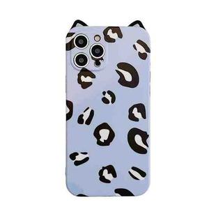 For iPhone 11 Pro Cat Ear Leopard Print TPU Straight Edge Protective Case with Lanyard (Blue Purple)