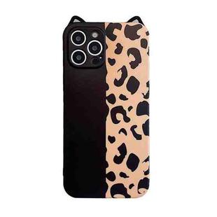 For iPhone 11 Pro Max Cat Ear Leopard Print TPU Straight Edge Protective Case with Lanyard (Black Color Matching)