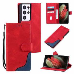 For Samsung Galaxy S21 Ultra 5G Three-color Stitching Calf Texture Horizontal Flip Leather Case with Holder & Card Slots & Wallet(Red)