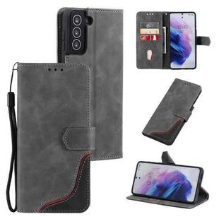 For Samsung Galaxy S21 FE Three-color Stitching Calf Texture Horizontal Flip Leather Case with Holder & Card Slots & Wallet(Grey)