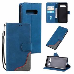 For Samsung Galaxy S10 Three-color Stitching Calf Texture Horizontal Flip Leather Case with Holder & Card Slots & Wallet(Blue)