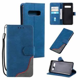 For Samsung Galaxy S10 Plus Three-color Stitching Calf Texture Horizontal Flip Leather Case with Holder & Card Slots & Wallet(Blue)