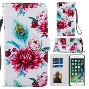 Painted Pattern Horizontal Flip Leather Case with Holder & Card Slots & Photo Frame For iPhone 8 Plus & 7 Plus(Peacock Flower)
