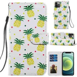 For iPhone 12 Pro Max Painted Pattern Horizontal Flip Leather Case with Holder & Card Slots & Photo Frame(Pineapple)