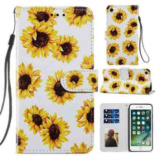 For iPhone SE 2022 / SE 2020 / 8 / 7 Painted Pattern Horizontal Flip Leather Case with Holder & Card Slots & Photo Frame(Sunflower)