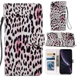 For iPhone XR Painted Pattern Horizontal Flip Leather Case with Holder & Card Slots & Photo Frame(Leopard)