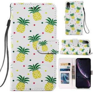 For iPhone XR Painted Pattern Horizontal Flip Leather Case with Holder & Card Slots & Photo Frame(Pineapple)