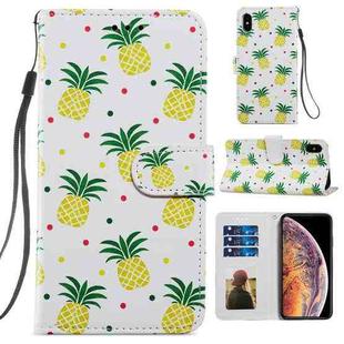 For iPhone XS Max Painted Pattern Horizontal Flip Leather Case with Holder & Card Slots & Photo Frame(Pineapple)