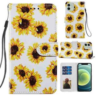For iPhone 12 / 12 Pro Painted Pattern Horizontal Flip Leather Case with Holder & Card Slots & Photo Frame(Sunflower)