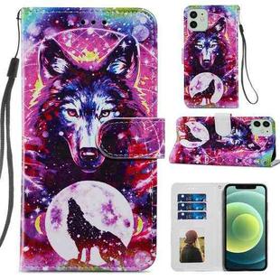 For iPhone 12 / 12 Pro Painted Pattern Horizontal Flip Leather Case with Holder & Card Slots & Photo Frame(Wolf Totem)