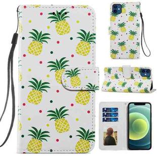 For iPhone 12 mini Painted Pattern Horizontal Flip Leather Case with Holder & Card Slots & Photo Frame (Pineapple)