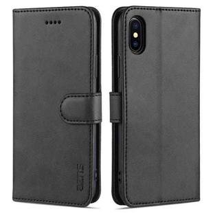 For iPhone X / XS AZNS Skin Feel Calf Texture Horizontal Flip Leather Case with Card Slots & Holder & Wallet(Black)
