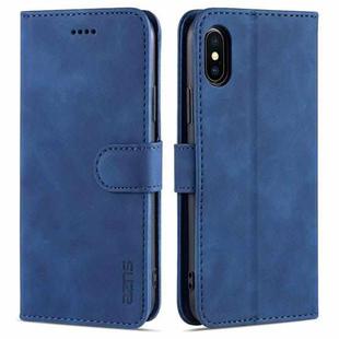 For iPhone X / XS AZNS Skin Feel Calf Texture Horizontal Flip Leather Case with Card Slots & Holder & Wallet(Blue)