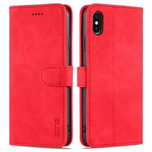 For iPhone XS Max AZNS Skin Feel Calf Texture Horizontal Flip Leather Case with Card Slots & Holder & Wallet(Red)