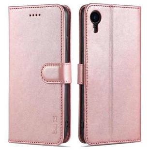 For iPhone XR AZNS Skin Feel Calf Texture Horizontal Flip Leather Case with Card Slots & Holder & Wallet(Rose Gold)