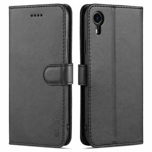 For iPhone XR AZNS Skin Feel Calf Texture Horizontal Flip Leather Case with Card Slots & Holder & Wallet(Black)