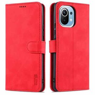 For Xiaomi Mi 11 AZNS Skin Feel Calf Texture Horizontal Flip Leather Case with Card Slots & Holder & Wallet(Red)