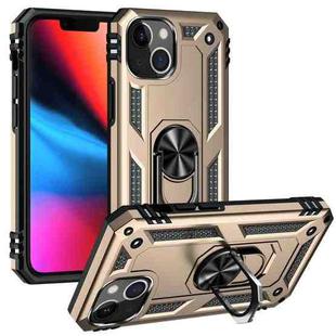 For iPhone 13 mini Shockproof TPU + PC Protective Case with 360 Degree Rotating Holder (Gold)