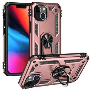 For iPhone 13 Shockproof TPU + PC Protective Case with 360 Degree Rotating Holder(Rose Gold)