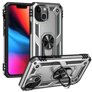 For iPhone 13 Shockproof TPU + PC Protective Case with 360 Degree Rotating Holder(Silver)
