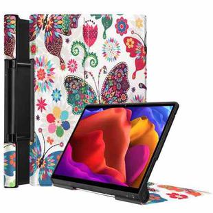 For Lenovo Yoga Pad Pro 13 inch YF K606F Custer Texture Coloured Drawing Pattern Horizontal Flip PU Leather Case with Holder(Color Butterfly)